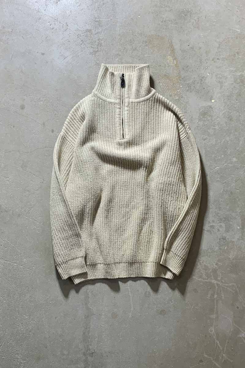 HALF ZIP WOOL ACRYLIC SILK KNIT SWEATER / IVORY [SIZE: L USED]