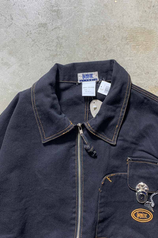 Y2K EARLY 00'S BLACK DENIM JACKET / BLACK [SIZE: L DEADSTOCK/NOS]