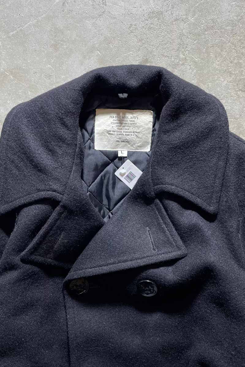 MADE IN USA 90'S MELTON WOOL P-COAT / BLACK [SIZE: L USED]