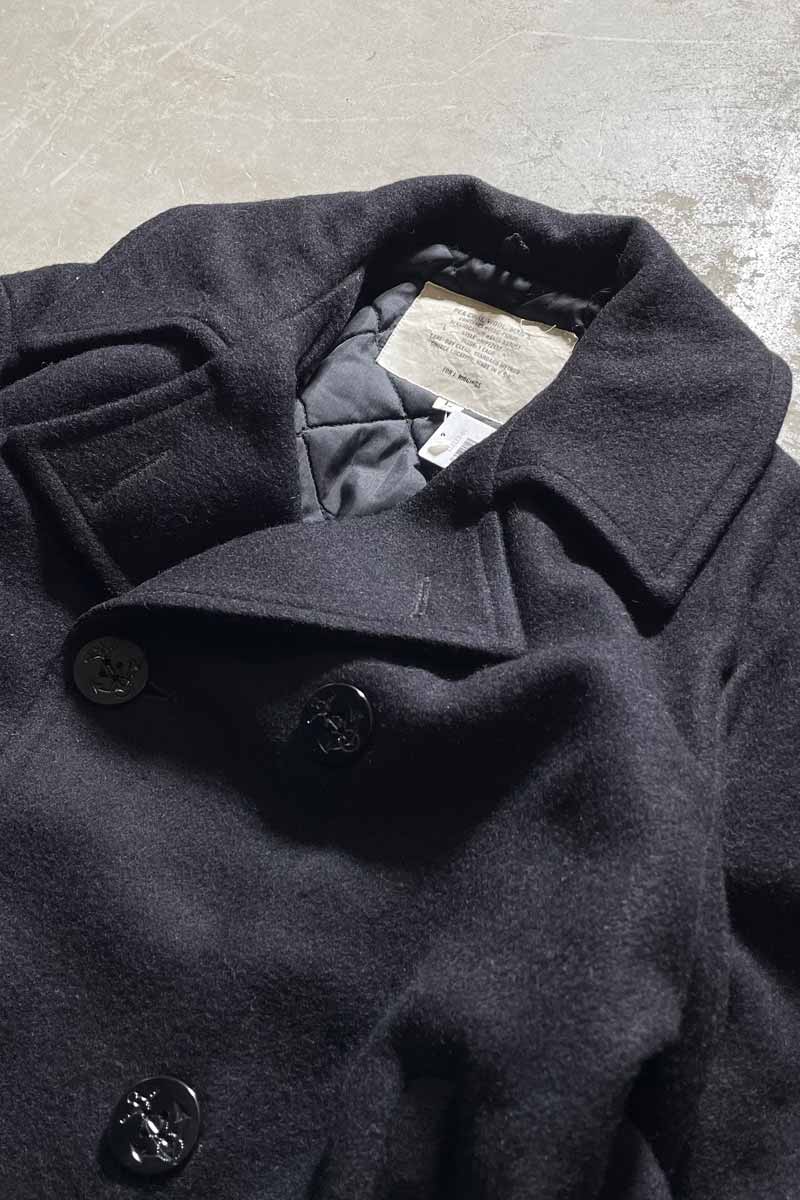 MADE IN USA 90'S MELTON WOOL P-COAT / BLACK [SIZE: L USED]