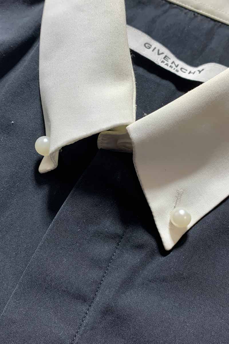 MADE IN ITALY L/S B.D COLOR SWITCHING SHIRT / BLACK [SIZE: M USED]