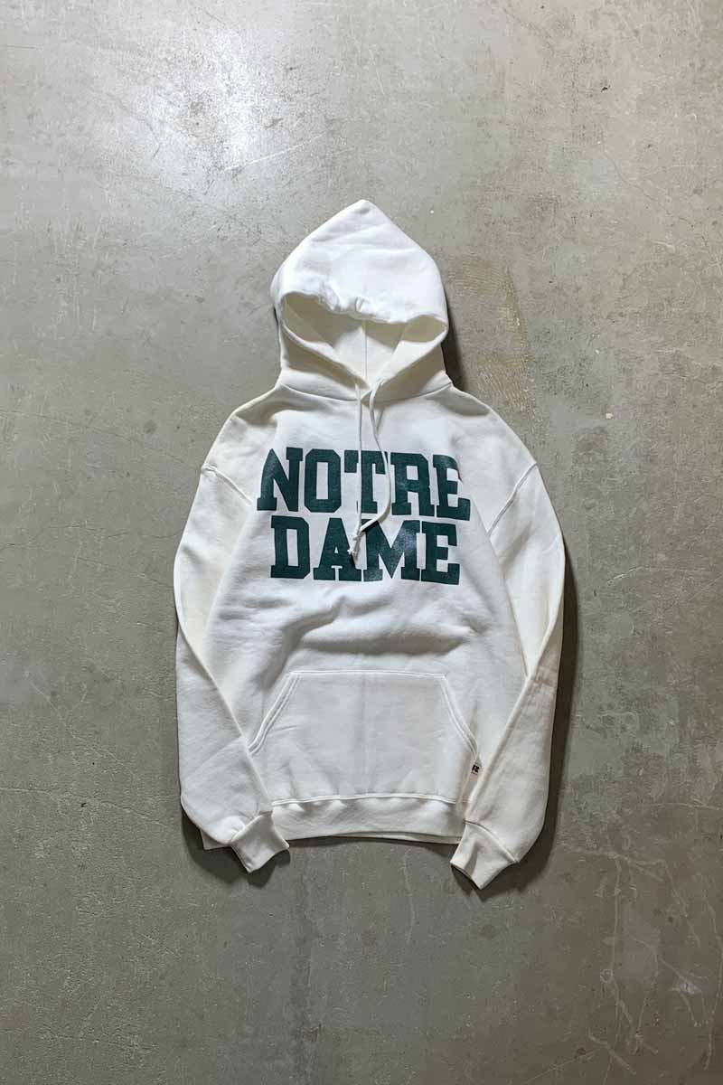 MADE IN USA 80'S NOTRE DAME COLLEGE PRINT SWEAT HOODIE / WHITE [SIZE: XL USED]