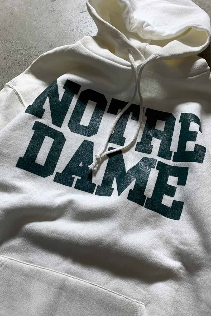 MADE IN USA 80'S NOTRE DAME COLLEGE PRINT SWEAT HOODIE / WHITE [SIZE: XL USED]
