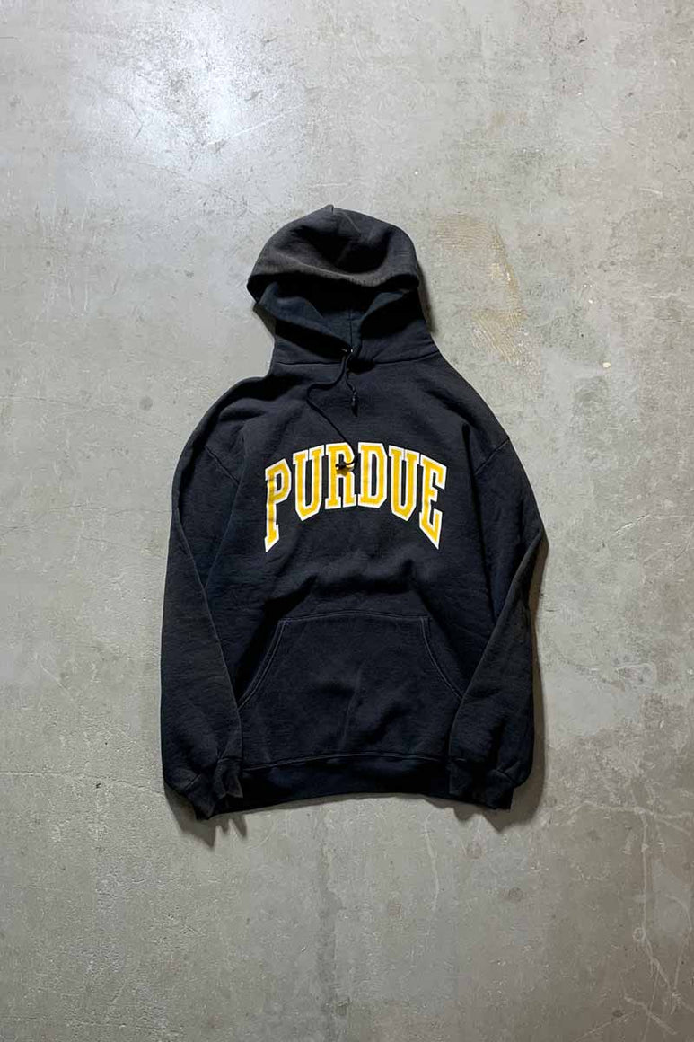 MADE IN USA 80'S PURDUE PRINT COLLEGE SWEAT HOODIE / BLACK [SIZE: L USED]