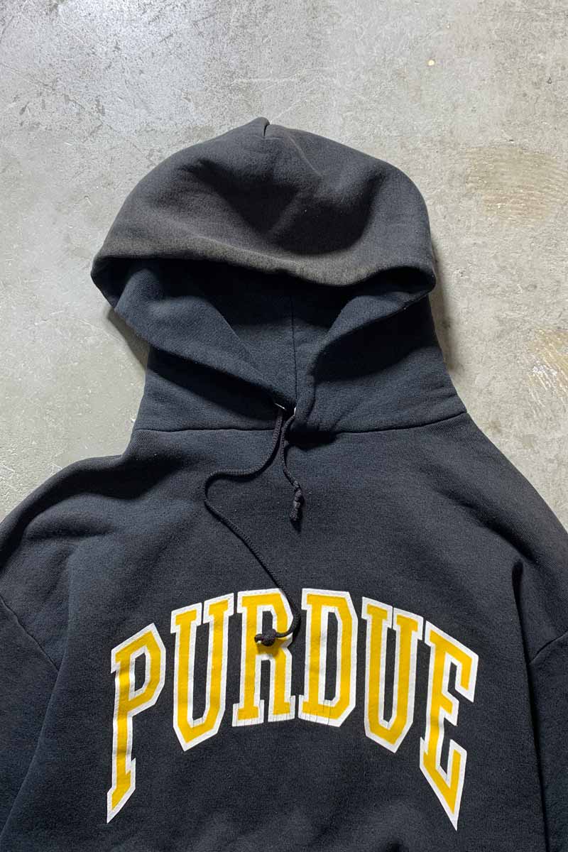 MADE IN USA 80'S PURDUE PRINT COLLEGE SWEAT HOODIE / BLACK [SIZE: L USED]