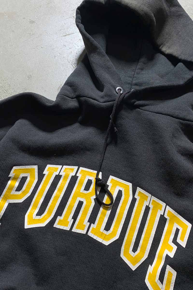 MADE IN USA 80'S PURDUE PRINT COLLEGE SWEAT HOODIE / BLACK [SIZE: L USED]