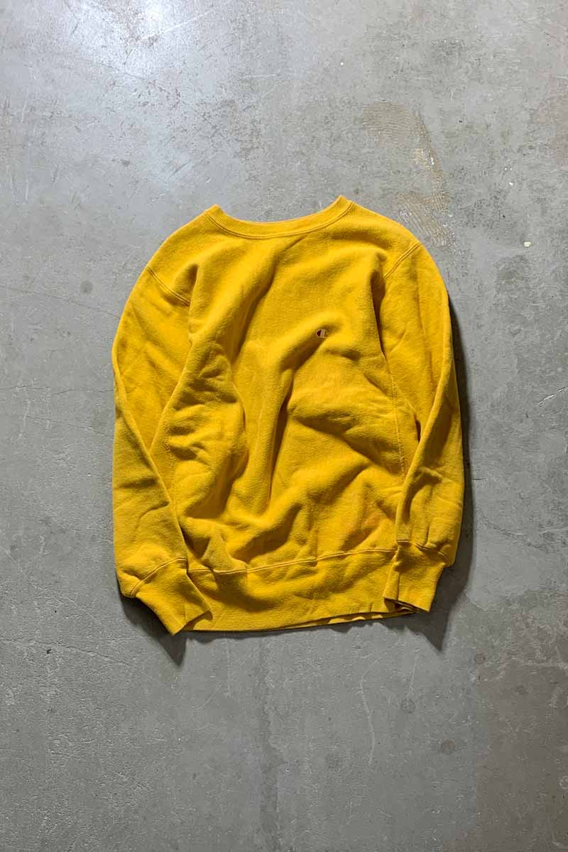 MADE IN USA 90'S REVERSE WEAVE ONE POINT SWEATSHIRT / YELLOW [SIZE: L USED]