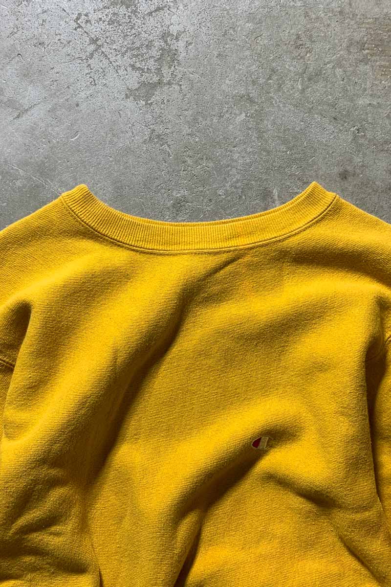 MADE IN USA 90'S REVERSE WEAVE ONE POINT SWEATSHIRT / YELLOW [SIZE: L USED]