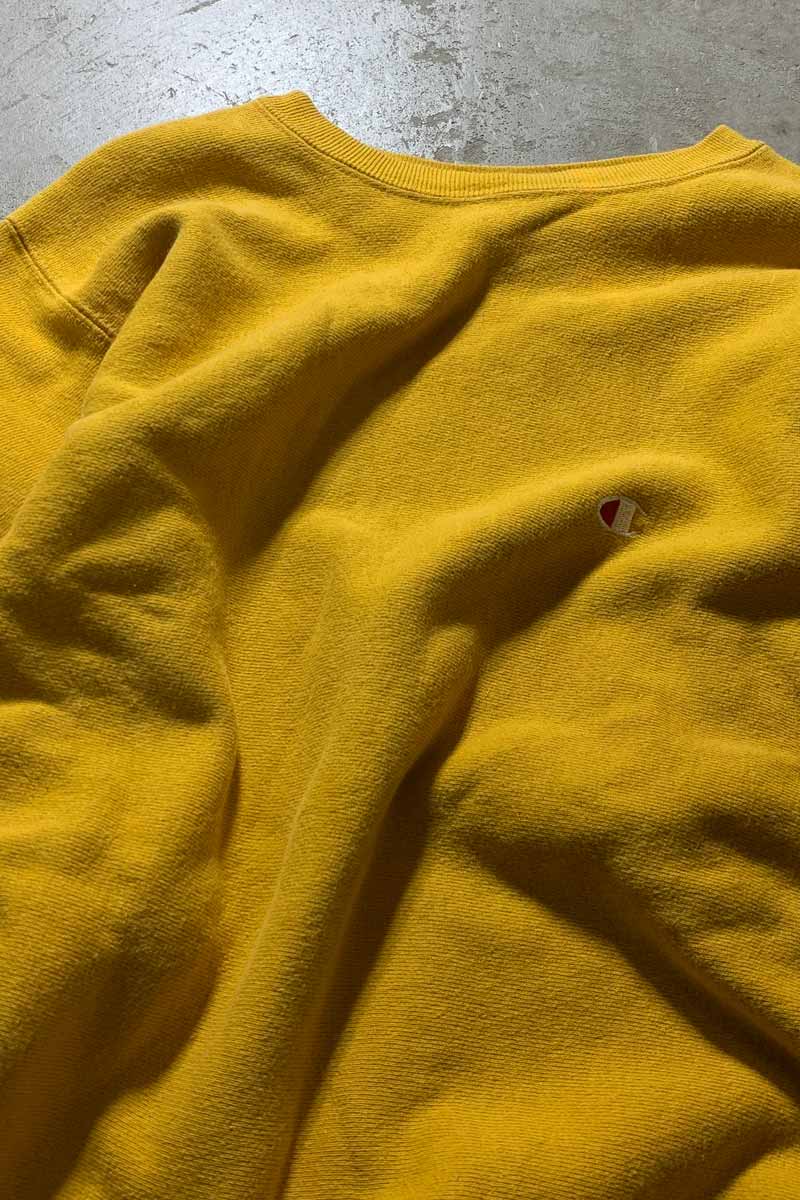 MADE IN USA 90'S REVERSE WEAVE ONE POINT SWEATSHIRT / YELLOW [SIZE: L USED]