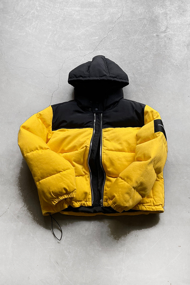 COTTON TWILL HOODIE PUFF JACKET / YELLOW	[SIZE: L USED]