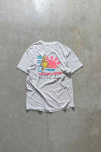 MADE IN USA 80'S CLUB LEISURE LOGO T-SHIRT / WHITE [SIZE: L USED]