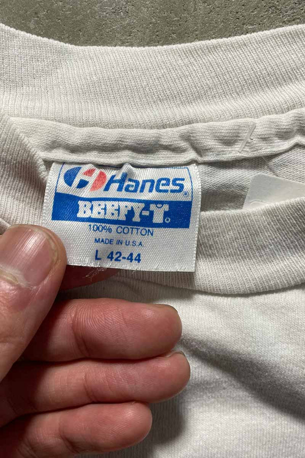 MADE IN USA 80'S CLUB LEISURE LOGO T-SHIRT / WHITE [SIZE: L USED]