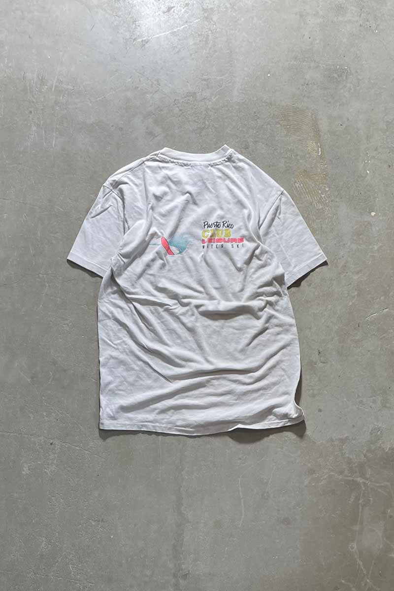 MADE IN USA 80'S CLUB LEISURE LOGO T-SHIRT / WHITE [SIZE: L USED]