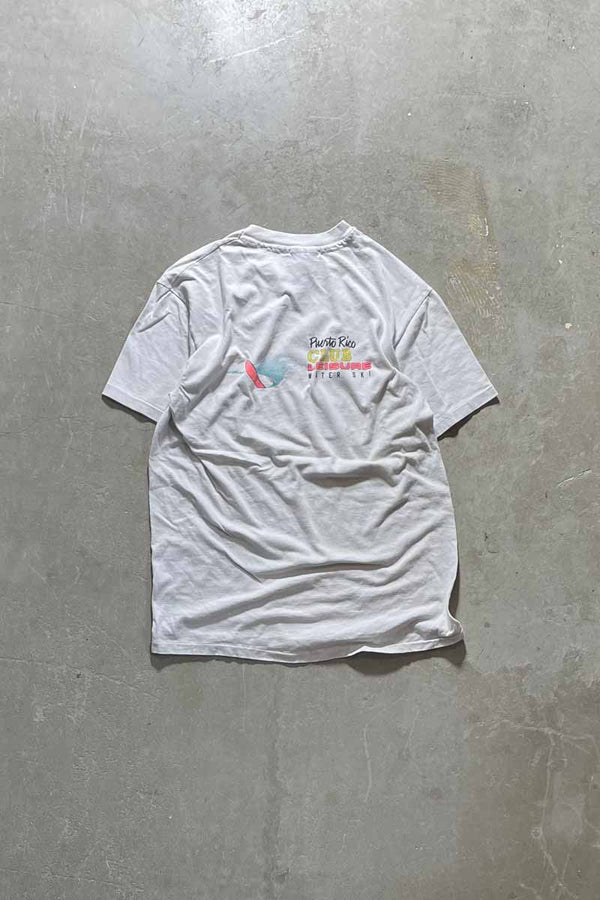 MADE IN USA 80'S CLUB LEISURE LOGO T-SHIRT / WHITE [SIZE: L USED]