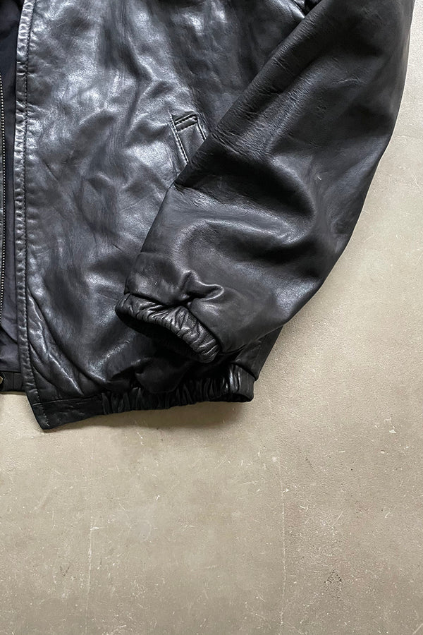 90'S LEATHER ZIP UP JACKET / BLACK [SIZE: M USED]