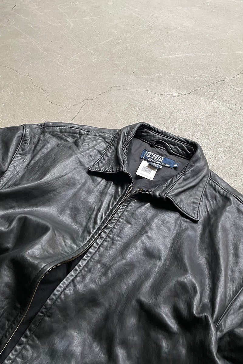 90'S LEATHER ZIP UP JACKET / BLACK [SIZE: M USED]