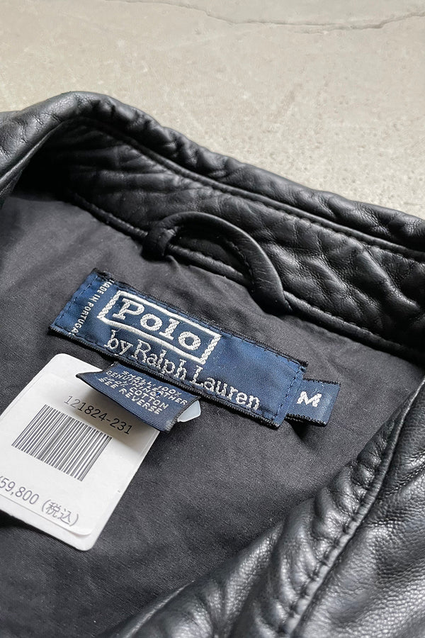 90'S LEATHER ZIP UP JACKET / BLACK [SIZE: M USED]