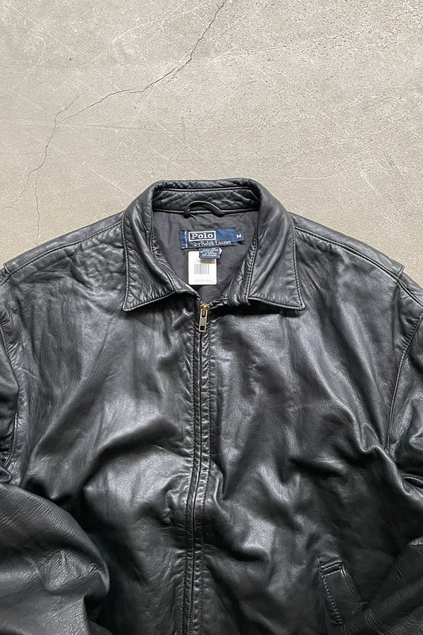 90'S LEATHER ZIP UP JACKET / BLACK [SIZE: M USED]