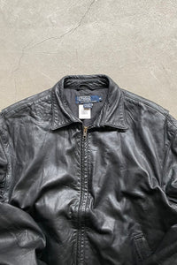 90'S LEATHER ZIP UP JACKET / BLACK [SIZE: M USED]