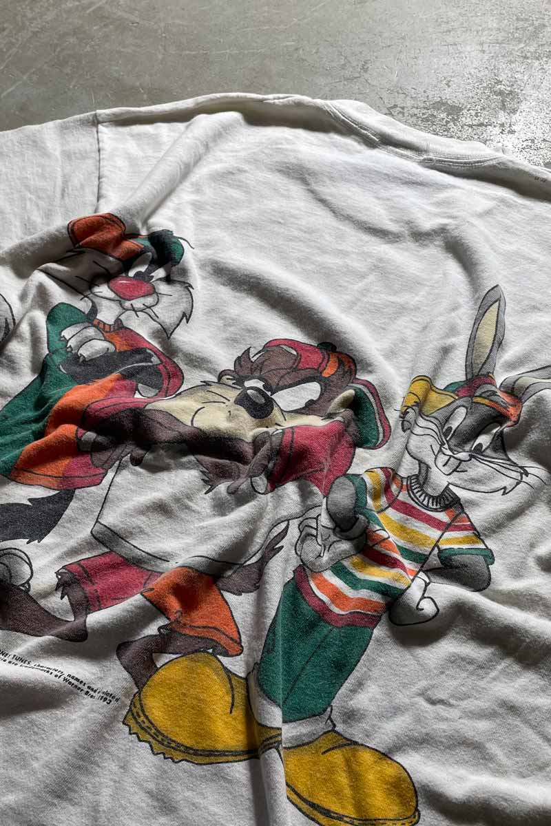 90'S LOONEY TUNES PRINT T-SHIRT / WHITE [SIZE: L equivalent USED]