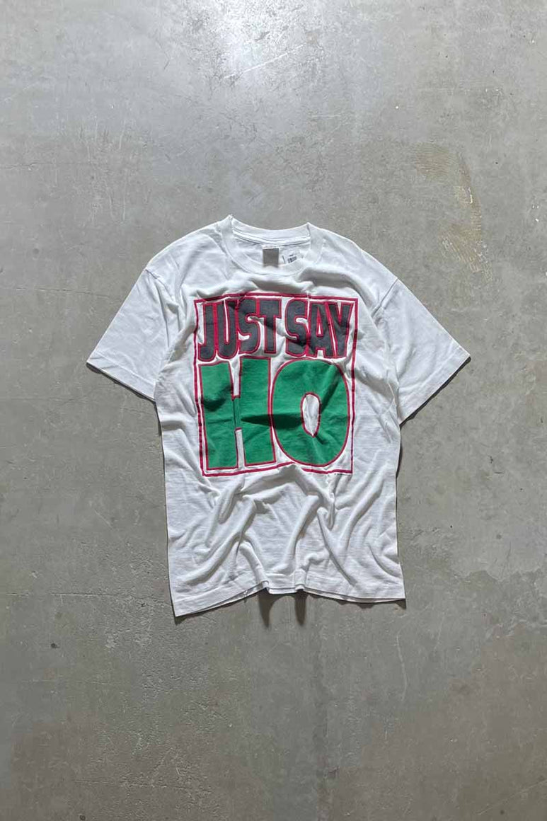 MADE IN USA 90'S JUST SAY HO PRINT T-SHIRT / WHITE [SIZE: L USED]