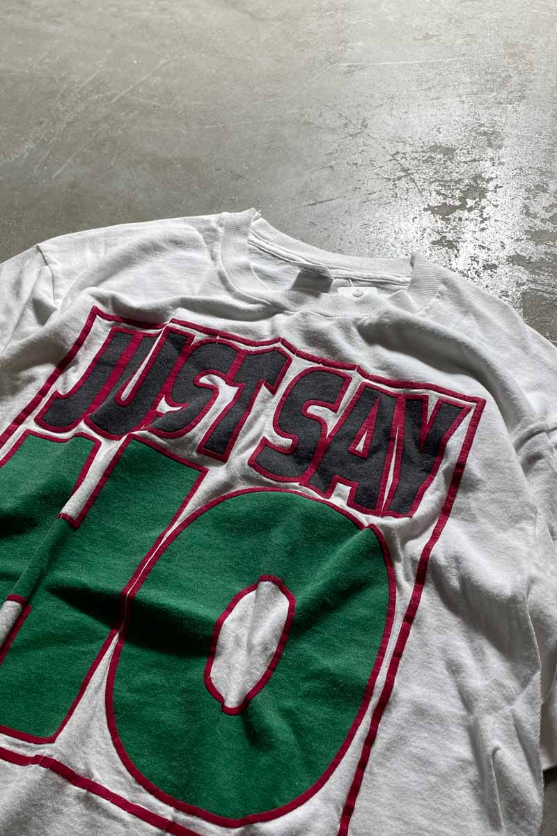 MADE IN USA 90'S JUST SAY HO PRINT T-SHIRT / WHITE [SIZE: L USED]