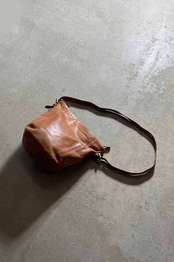MADE IN USA 80'S MEDIUM LEATHER SHOULDER BAG / BROWN [SIZE: ONE SIZE USED]