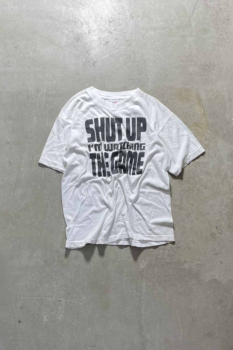 90'S SHUT UP PRINT MESSAGE T-SHIRT / WHITE [SIZE: L USED]
