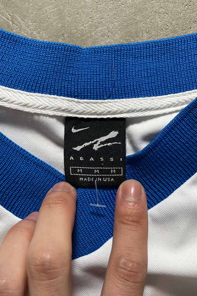 MADE IN USA Y2K EARLY 00'S V-NECK ONE POINT LOGO EMBROIDERY GAME T-SHIRT / WHITE [SIZE: M USED]
