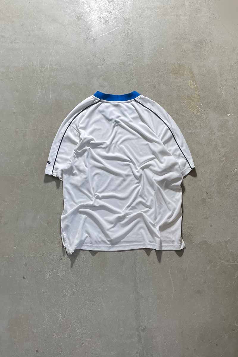 MADE IN USA Y2K EARLY 00'S V-NECK ONE POINT LOGO EMBROIDERY GAME T-SHIRT / WHITE [SIZE: M USED]