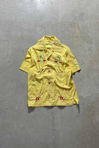 80'S HAND EMBROIDER SHIRT / YELLOW [SIZE: M USED]