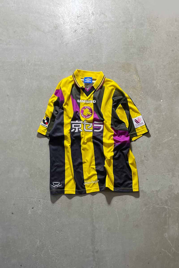 96-98 KYOTO PURPLE SANGA FOOTBALL GAME SHIRT / YELLOW [SIZE: XL USED]