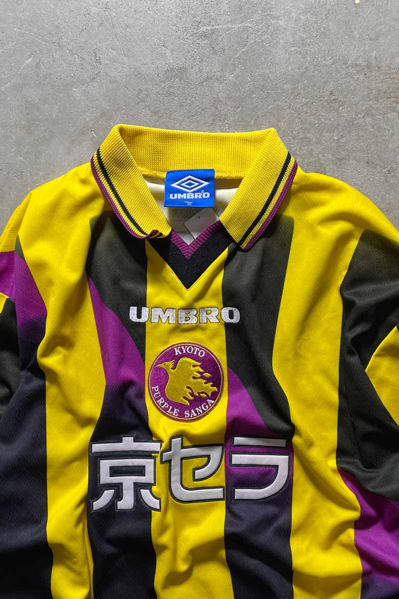 96-98 KYOTO PURPLE SANGA FOOTBALL GAME SHIRT / YELLOW [SIZE: XL USED]