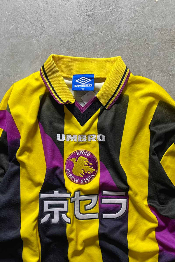 96-98 KYOTO PURPLE SANGA FOOTBALL GAME SHIRT / YELLOW [SIZE: XL USED]