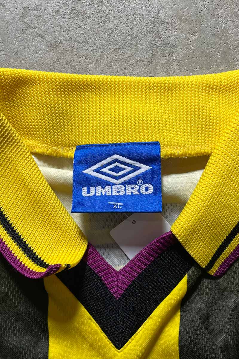 96-98 KYOTO PURPLE SANGA FOOTBALL GAME SHIRT / YELLOW [SIZE: XL USED]