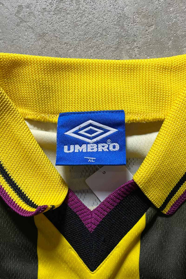 96-98 KYOTO PURPLE SANGA FOOTBALL GAME SHIRT / YELLOW [SIZE: XL USED]