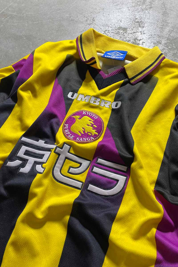 96-98 KYOTO PURPLE SANGA FOOTBALL GAME SHIRT / YELLOW [SIZE: XL USED]