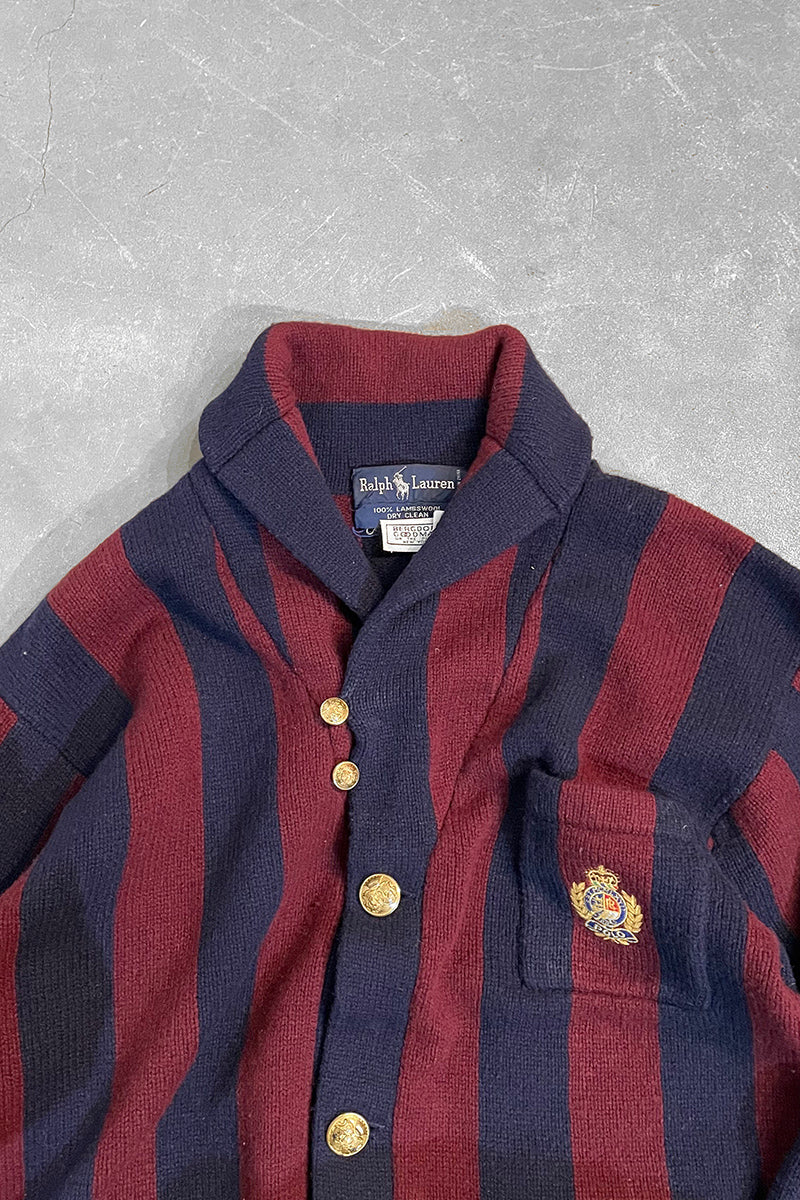90'S LAMBSWOOL CARDIGAN / STRIPE [SIZE: M USED]