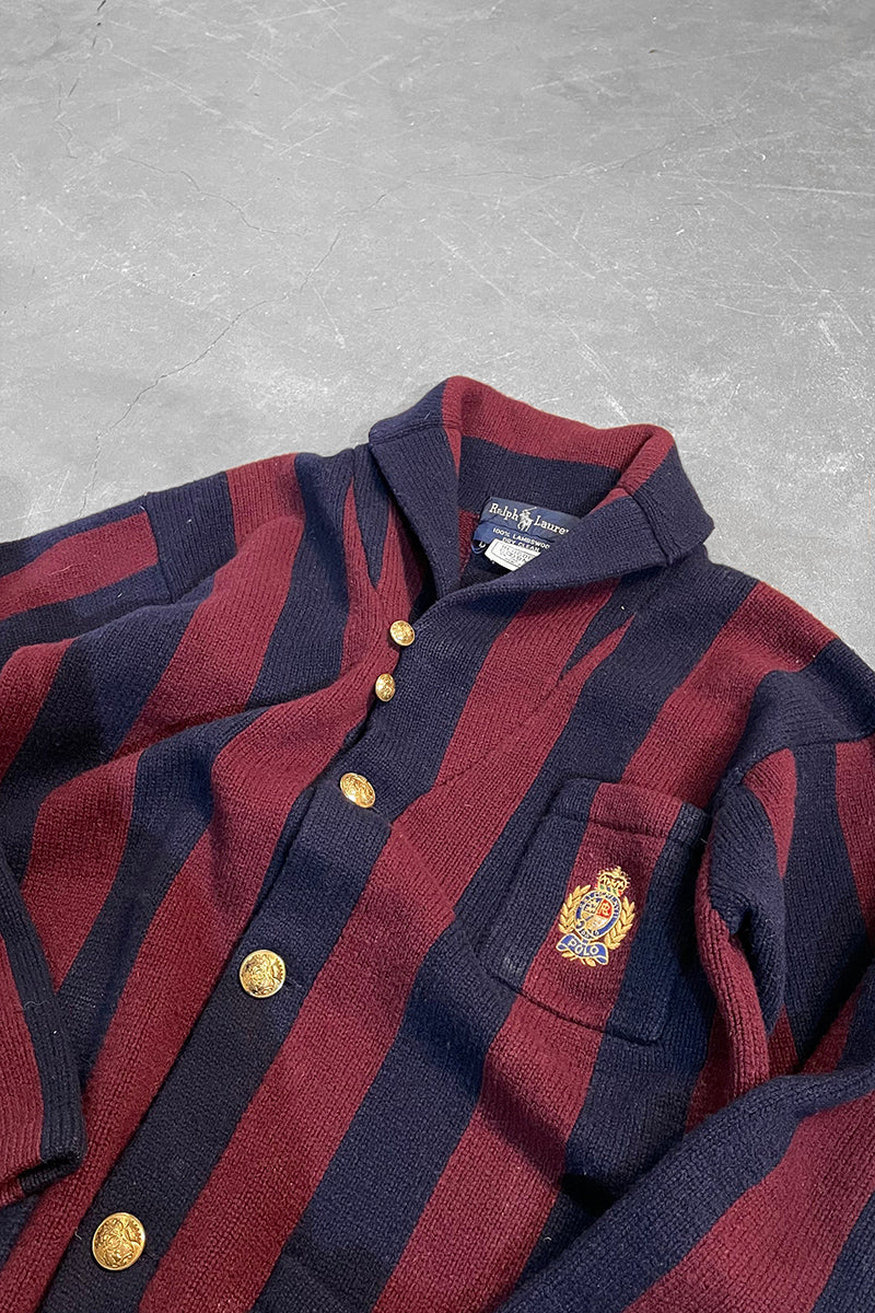 90'S LAMBSWOOL CARDIGAN / STRIPE [SIZE: M USED]