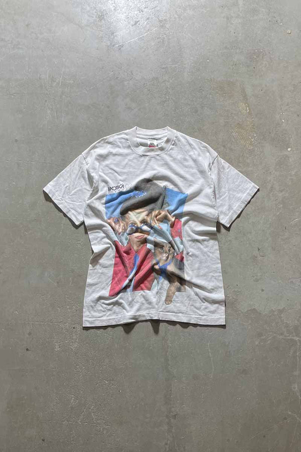 MADE IN USA 90'S LUXOTTICA PRINT T-SHIRT / WHITE [SIZE: L USED]