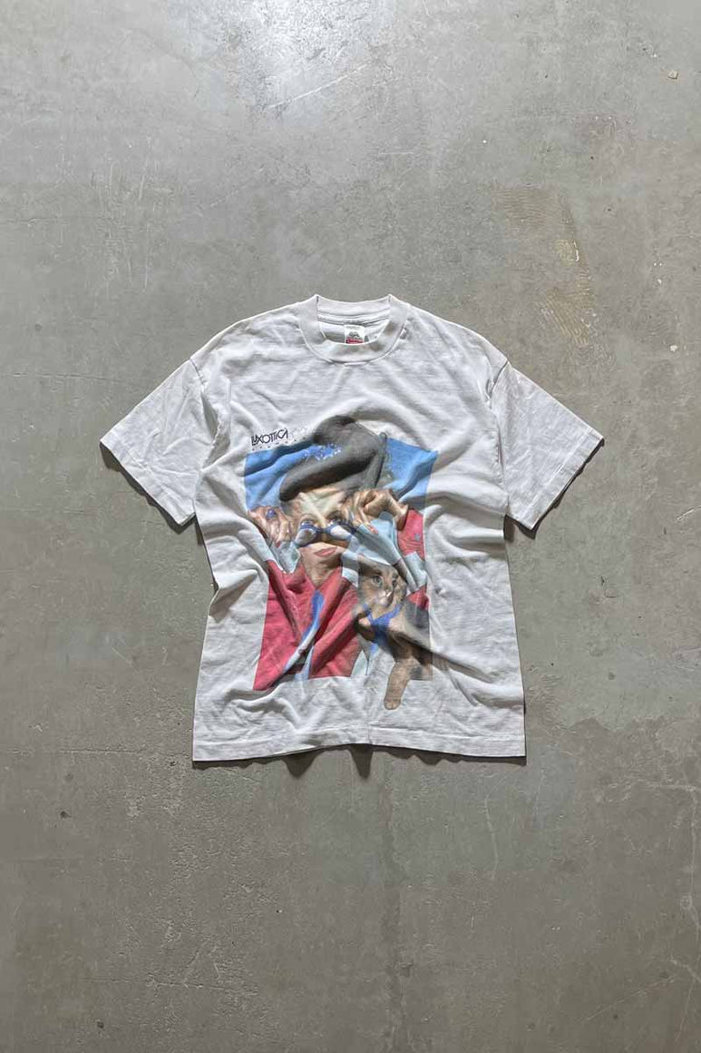 MADE IN USA 90'S LUXOTTICA PRINT T-SHIRT / WHITE [SIZE: L USED]