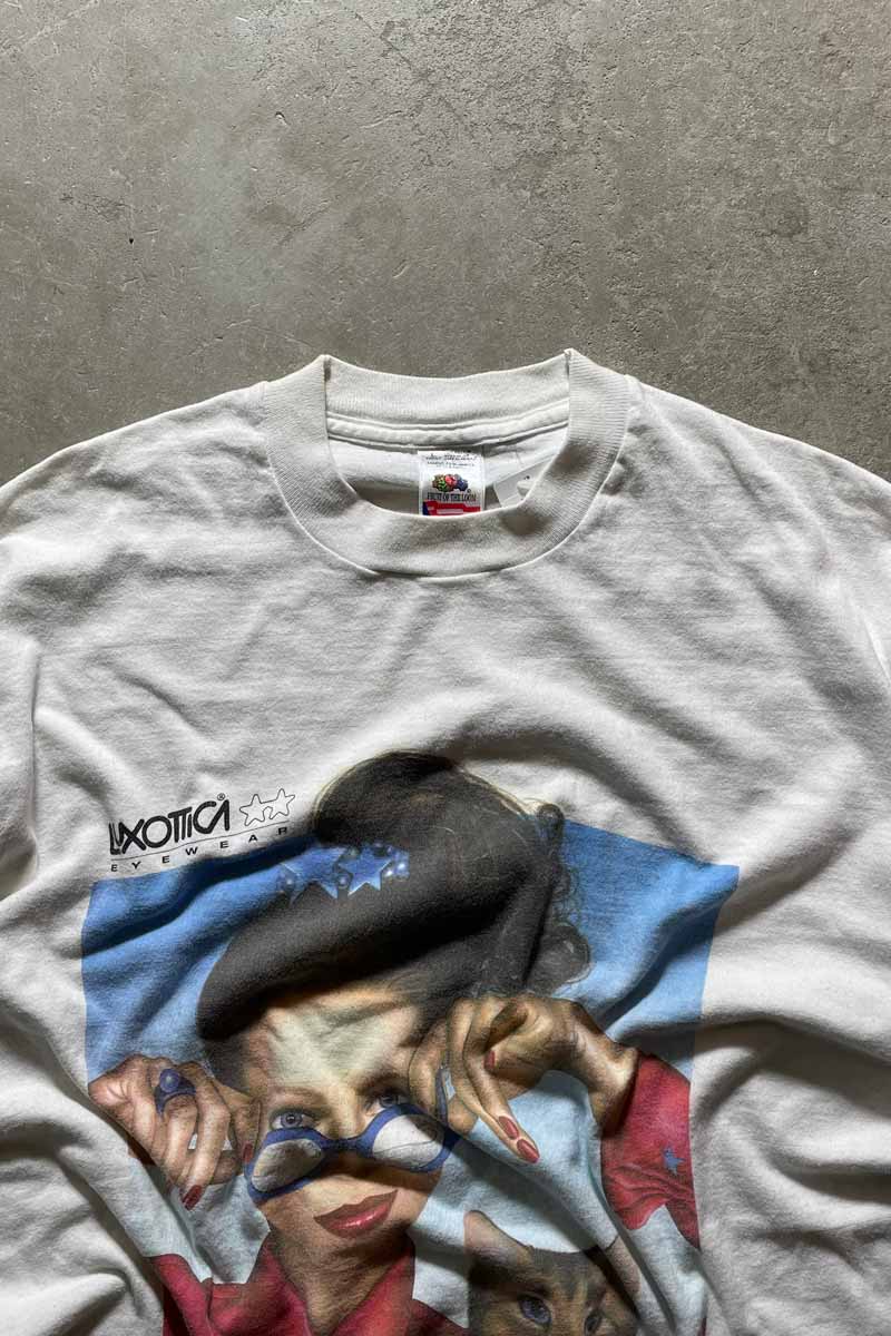 MADE IN USA 90'S LUXOTTICA PRINT T-SHIRT / WHITE [SIZE: L USED]