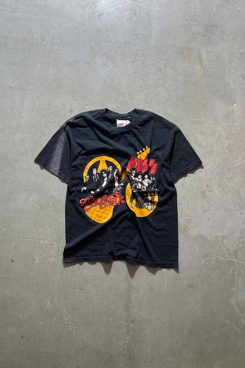 MADE IN MEXICO 03-04'S KISS AEROSMITH TOUR BAND T-SHIRT / BLACK [SIZE: L USED]