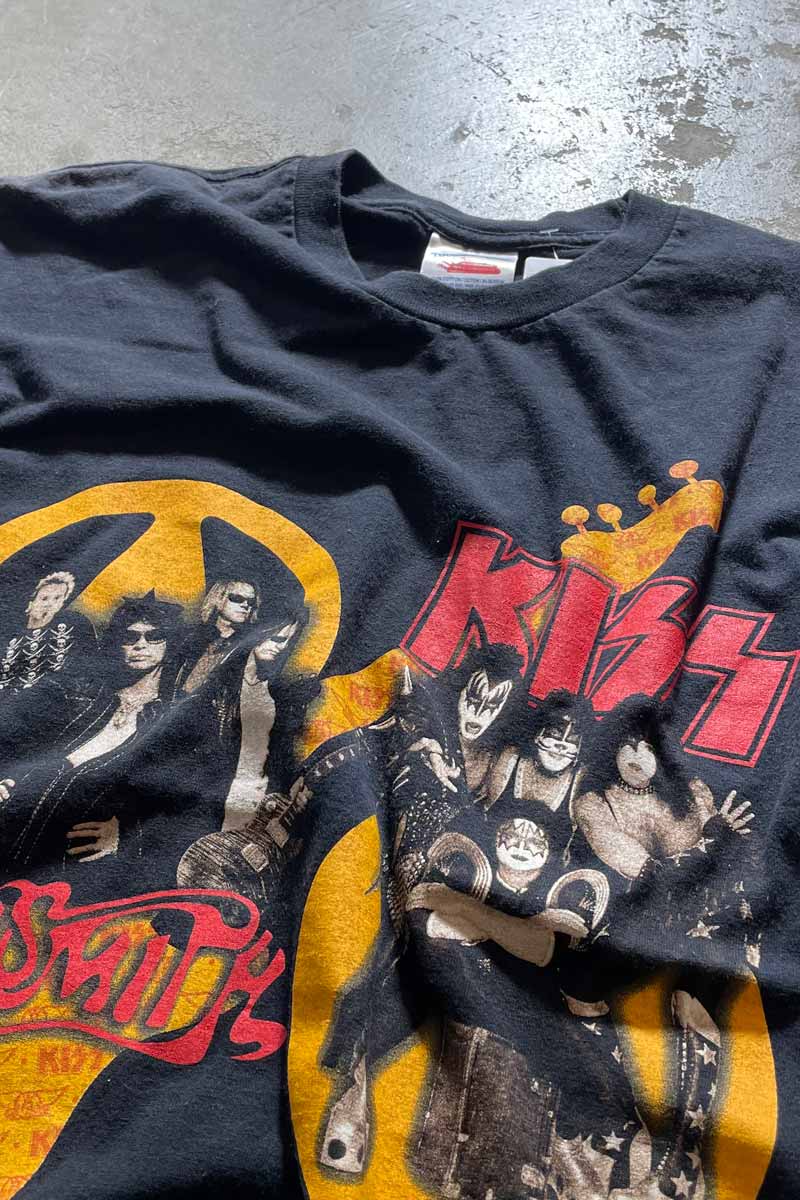MADE IN MEXICO 03-04 KISS AEROSMITH TOUR BAND T-SHIRT / BLACK [SIZE: L USED]