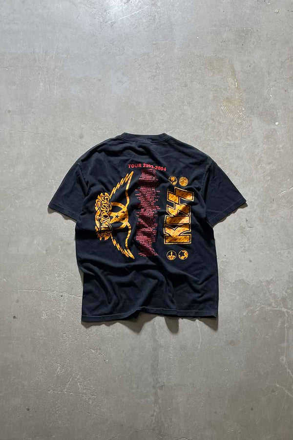 MADE IN MEXICO 03-04 KISS AEROSMITH TOUR BAND T-SHIRT / BLACK [SIZE: L USED]