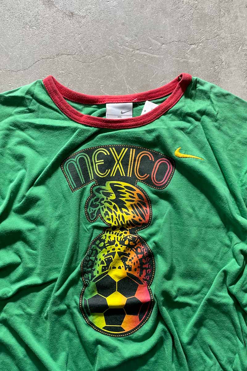MADE IN MEXICO Y2K EARLY 00'S RINGER T-SHIRT / GREEN [SIZE: 2XL USED]