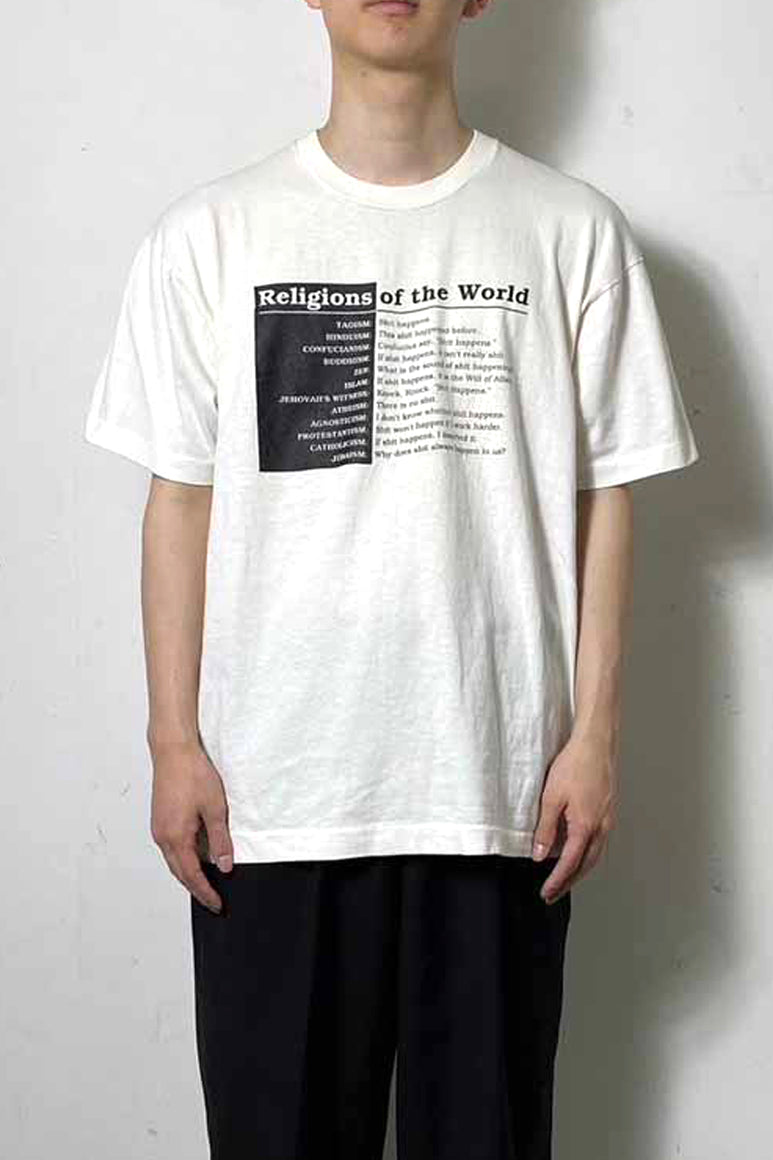 MADE IN USA 90'S S/S MESSAGE RELIGIONS OF THE WORLD PRINT T-SHIRT / WHITE [SIZE: XL USED]