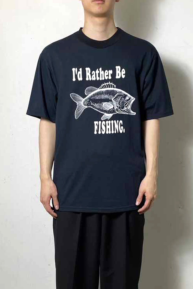 MADE IN USA 90'S S/S I'D RATHER BE FISHING PRINT MESSAGE T-SHIRT / BLACK [SIZE: L DEADSTOCK/NOS]