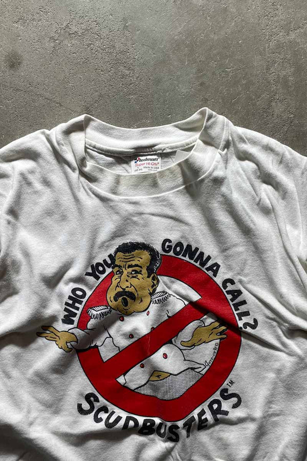 MADE IN USA 91'S SCUDBUSTERS PARODY T-SHIRT / WHITE [SIZE: L USED]