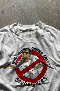 MADE IN USA 91'S SCUDBUSTERS PARODY T-SHIRT / WHITE [SIZE: L USED]